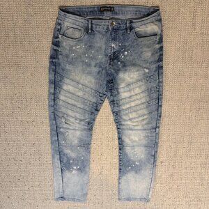 Southpole Men's Skinny Flex Distressed Spatter Jeans Size 36W x 30L Biker Street